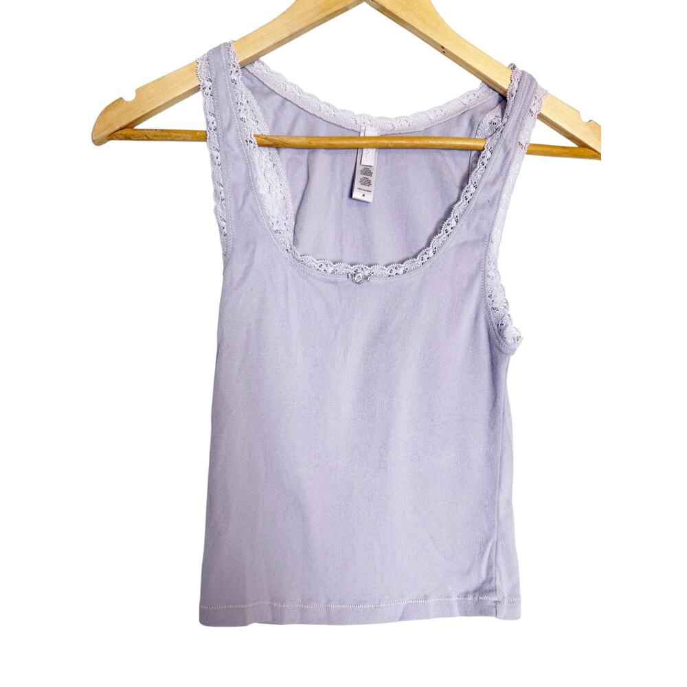 Skims Lavender Purple Lace Pointelle Cotton Scoop Neck Lounge Tank Top Size M - Picture 2 of 6